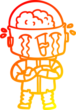 Bir insan tarafından çizilmiş, karikatür ağlayan robot çizimi.