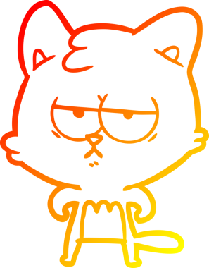 Bir insan tarafından çizilmiş sıkılmış çizgi film kedisinin sıcak çizgi çizgisi.