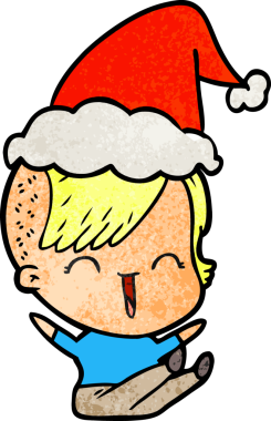 Bir insan tarafından çizilmiş Noel Baba şapkası giyen mutlu bir hippi kızın el çizimi karikatürü.