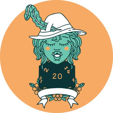 Bir insan tarafından çizilmiş 20 zarlı yarım ork ozan simgesi