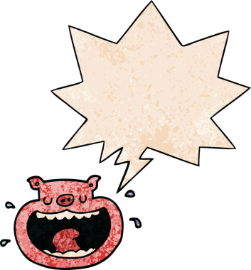 Bir insan tarafından çizilmiş eski moda konuşma baloncuklu iğrenç domuz çizgi filmi.