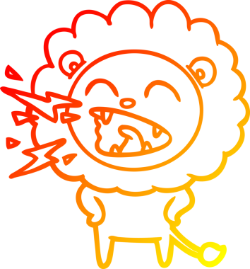 Bir insan tarafından çizilen kükreyen bir aslanın sıcak çizgi çizimi