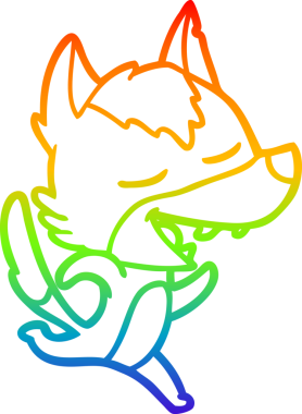 Gökkuşağı gradyan çizgi çizimi bir insan tarafından çizilmiş koşu kurdunun gülüşü