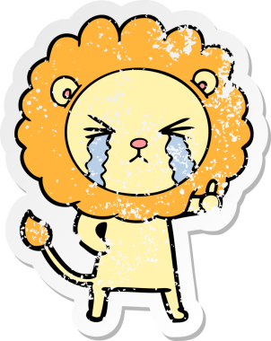 Bir insan tarafından çizilmiş ağlayan bir aslanın dertli çıkartması.