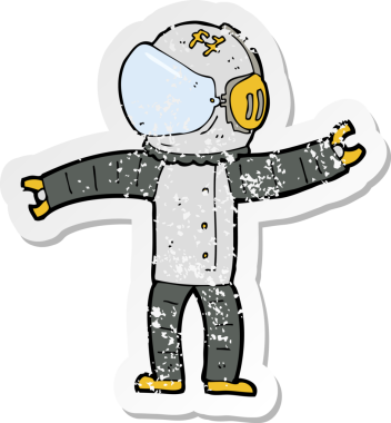 Bir insan tarafından çizilmiş karikatür astronotunun gerilimli çıkartması.