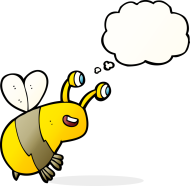 Bir insan tarafından çizilmiş düşünce balonlu mutlu arı çizgi filmi.