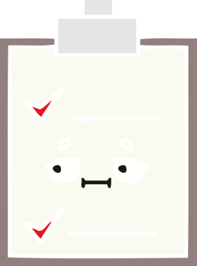 Bir insan tarafından çizilmiş bir kontrol listesinin düz renk retro karikatürü