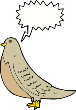 bir insan tarafından çizilmiş konuşma baloncuklu sıradan bir kuş.