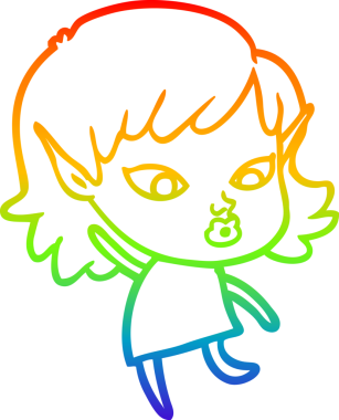 Gökkuşağı gradyan çizgisi bir insan tarafından çizilmiş güzel bir elf kızı çizimi