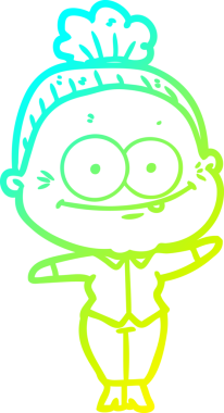 Bir insan tarafından çizilmiş, mutlu, yaşlı bir kadının çizimi.