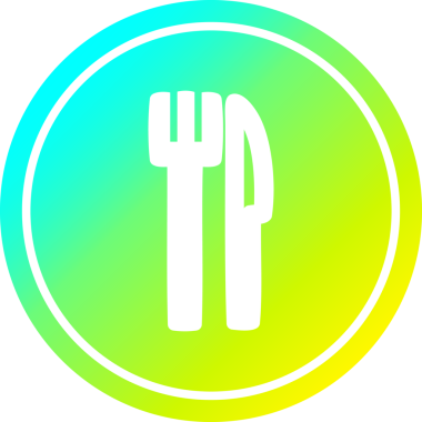 Bıçak ve çatal dairesel simgesi, bir insan tarafından çizilmiş.