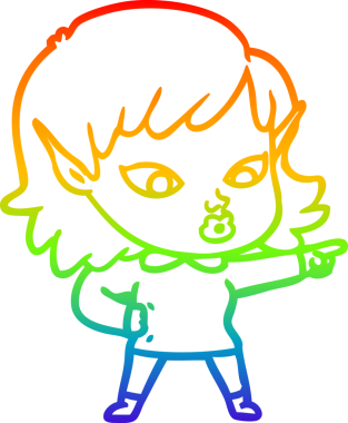 Gökkuşağı gradyan çizgisi bir insan tarafından çizilmiş güzel bir elf kızı çizimi