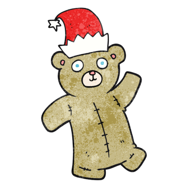 Bir insan tarafından çizilmiş Noel şapkası giyen el yapımı çizgi film ayısı.