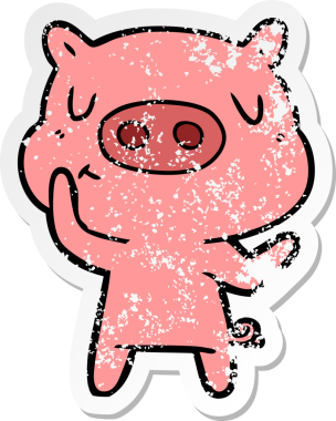 Bir insan tarafından çizilmiş çizgi film içerikli bir domuzun sıkıntılı çıkartması.