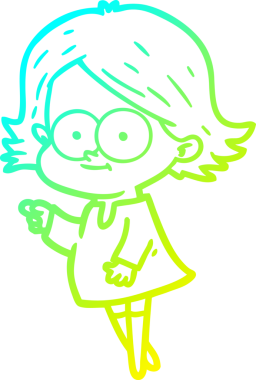 Bir insan tarafından çizilmiş mutlu çizgi film kızı çizimi.