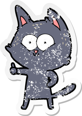 Çizgi film kedisinin sıkıntılı çıkartması. Bir insan tarafından çizilmiş baş parmaklar.