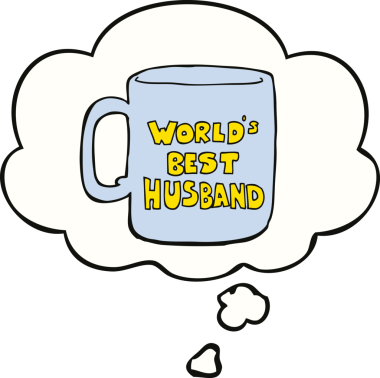 Dünyanın en iyi kocası, bir insan tarafından çizilmiş bir düşünce baloncuğuyla.