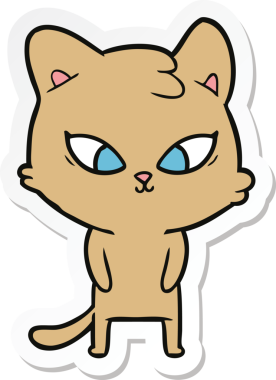 Bir insan tarafından çizilmiş şirin bir çizgi film kedisinin çıkartması.