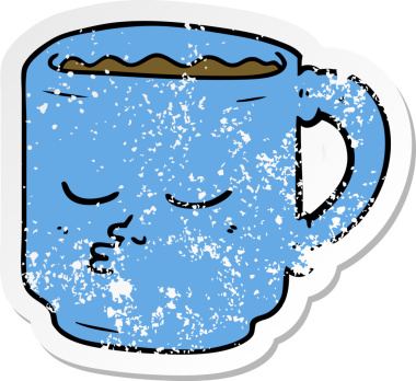 Bir insan tarafından çizilmiş bir kahve fincanının sıkıntılı çıkartması.