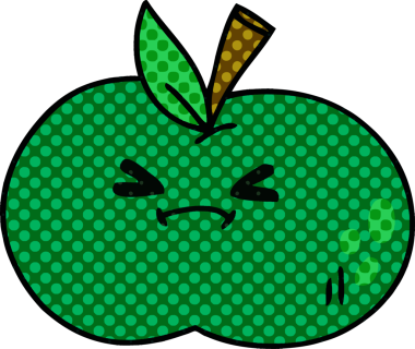 Bir insan tarafından çizilmiş çizgi roman tarzı tuhaf bir elma.