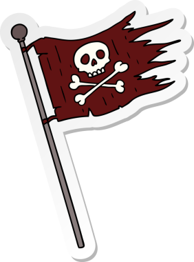 Bir insan tarafından çizilmiş korsan bayrağının el çizimi karikatürü.