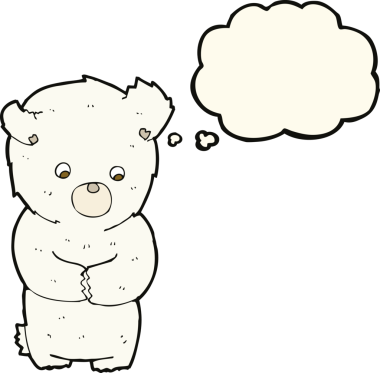 Bir insan tarafından çizilmiş düşünce baloncuklu şirin kutup ayısı.