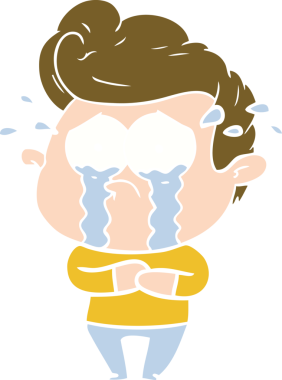 Bir insan tarafından çizilmiş düz renkli çizgi film ağlayan adam.