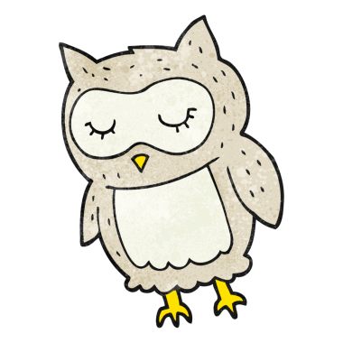 Bir insan tarafından çizilmiş el yapımı çizgi film baykuşu.