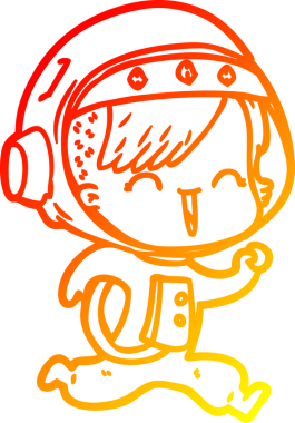 Bir insan tarafından çizilmiş mutlu bir uzay kızının sıcak çizgi çizimi