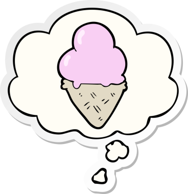 Düşünce baloncuklu karikatür dondurması insan tarafından çizilmiş bir çıkartma.