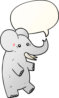 Bir insan tarafından çizilmiş, konuşma baloncuklu çizgi film fili.