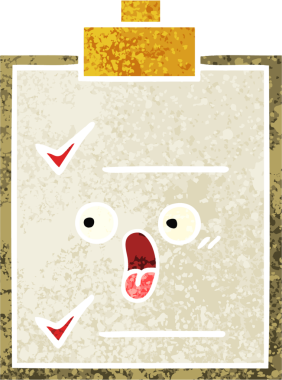 Bir insan tarafından çizilmiş bir kontrol listesinin retro illüstrasyon tarzı karikatürü