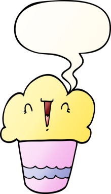 Yüzü konuşma baloncuğu olan, bir insan tarafından çizilmiş çizgi film keki.