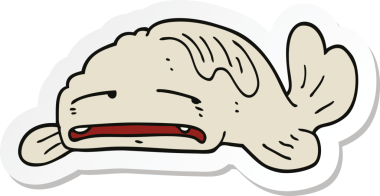 Bir insan tarafından çizilmiş üzgün, yaşlı bir balığın çıkartması.