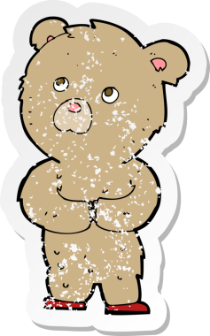 Bir insan tarafından çizilmiş oyuncak ayının gerilimli çıkartması.