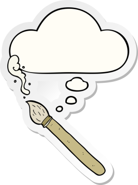 Düşünce baloncuklu karikatür fırçası insan tarafından çizilmiş bir çıkartma.