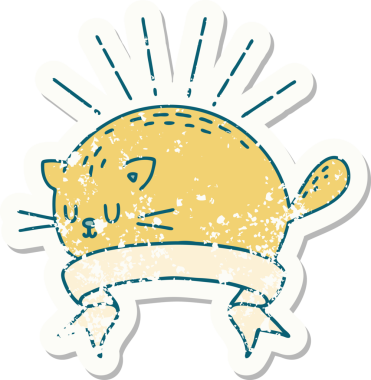 Bir insan tarafından çizilmiş eski bir dövme stili mutlu bir kedi.