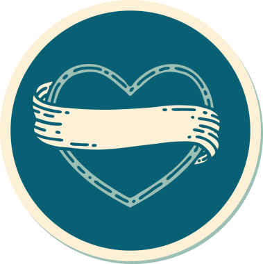 Bir insan tarafından çizilmiş geleneksel bir kalp ve bayrak stili dövme çıkartması.