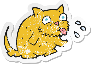 Bir insan tarafından çizilmiş ahududu üfleyen bir çizgi film kedisinin gerilimli yapıştırması.