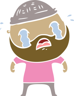 Düz renkli çizgi film sakallı adam bir insan tarafından çizilmiş ağlıyor.