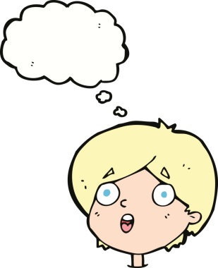 Bir insan tarafından çizilmiş düşünce baloncuklu çizgi film hayret verici bir ifade