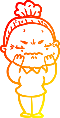 Bir insan tarafından çizilmiş, karikatür çizen yaşlı bir kadın.