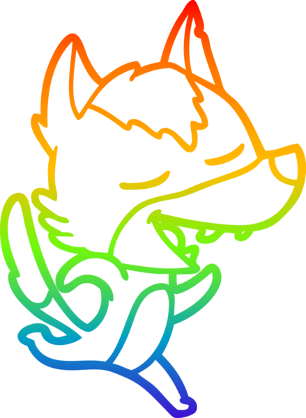 Gökkuşağı gradyan çizgi çizimi bir insan tarafından çizilmiş koşu kurdunun gülüşü