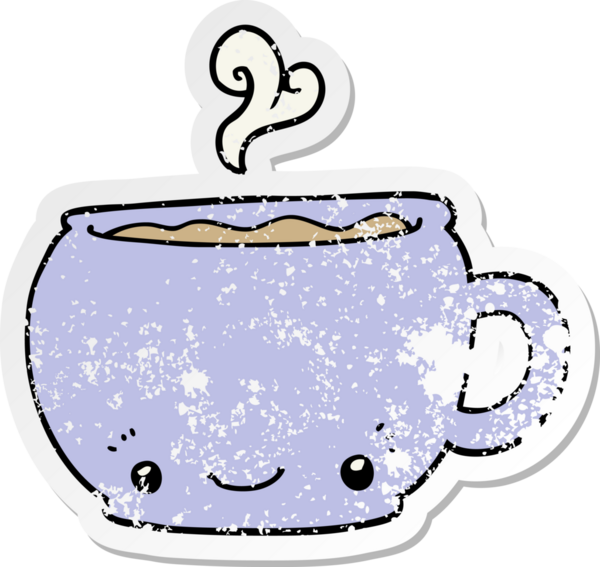 Bir insan tarafından çizilmiş sıcak bir fincan kahvenin sıkıntılı çıkartması.