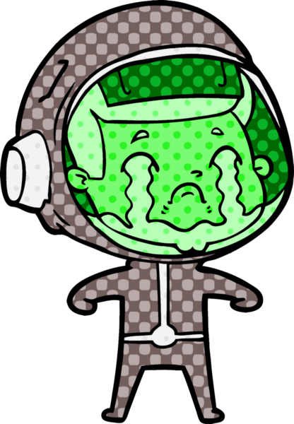 Bir insan tarafından çizilmiş ağlayan astronot çizgi filmi.