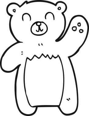 Bir insan tarafından çizilmiş siyah beyaz bir oyuncak ayı.