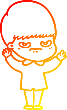 Bir insan tarafından çizilmiş kızgın çizgi film çocuğunun sıcak çizgi çizimi.