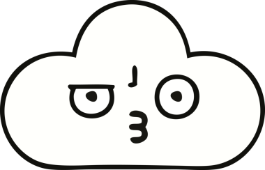 Bir insan tarafından çizilmiş beyaz bir bulutun sevimli karikatürü.