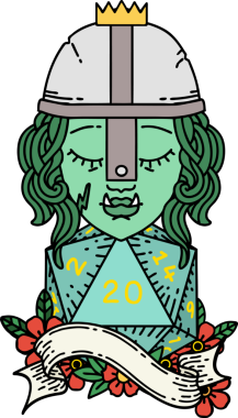 Retro Dövme Tarzı Yarı Ork Dövüşçüsü Bir insan tarafından çizilmiş doğal 20 zar ile