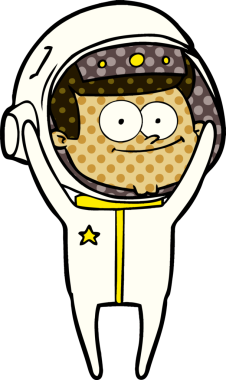 Bir insan tarafından çizilmiş mutlu astronot çizgi filmi.